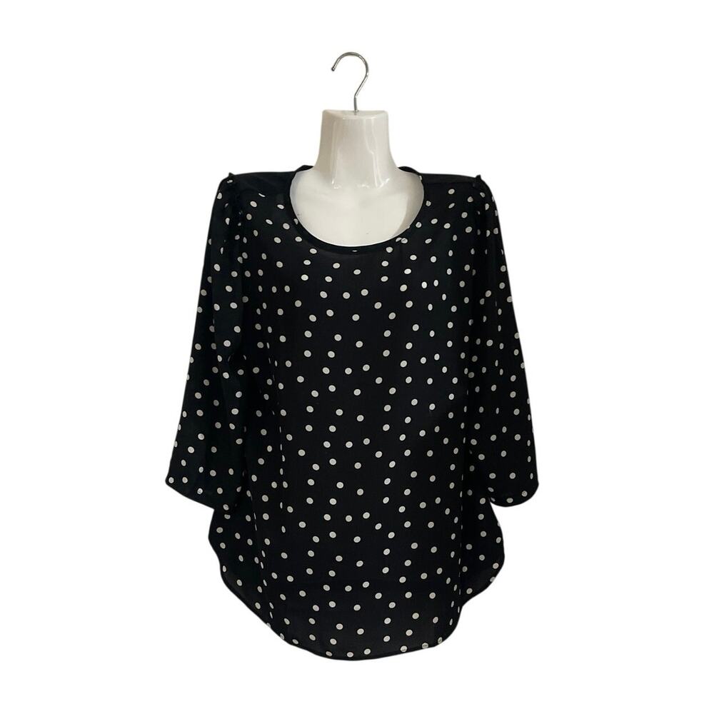 Van Heusen Black White Polka Dot Blouse Size Medium Office Chic Classy Modern